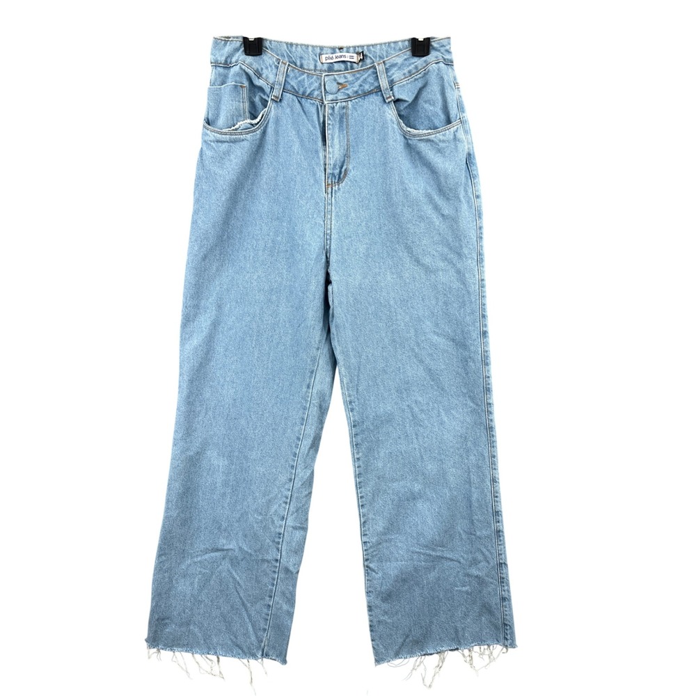 Plie Jeans Womens Size 14 Wide Leg Raw Hem Denim Y2K High Rise‎ Grunge 90s